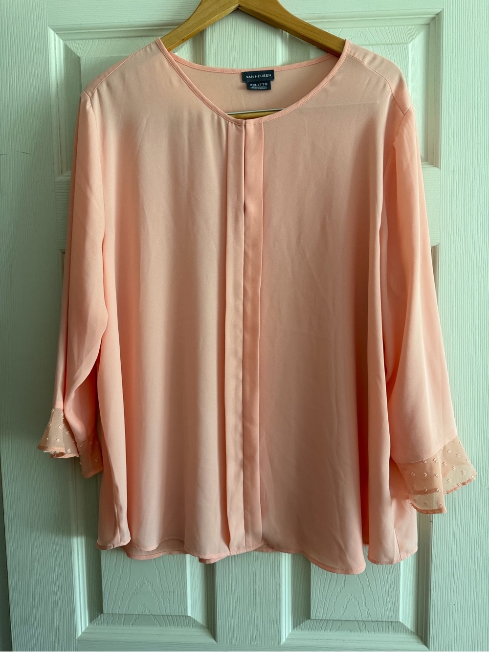 Van Heusen Women's XXL Peach/Light Pink Blouse- Sheer 3/4 Sleeve Women's Top